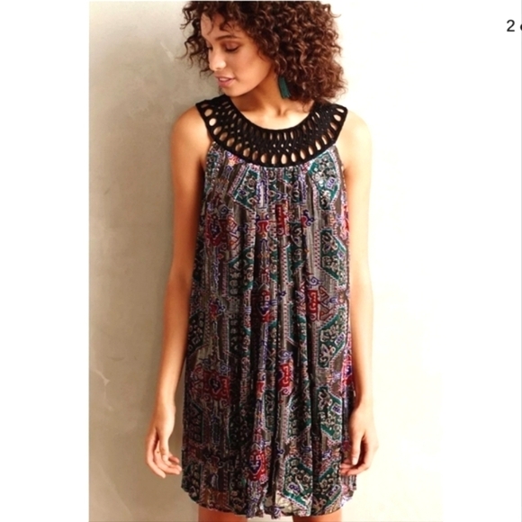 Anthropologie Moulinette Soeurs Velvet golden thread shimmer dress size Large - Picture 1 of 8